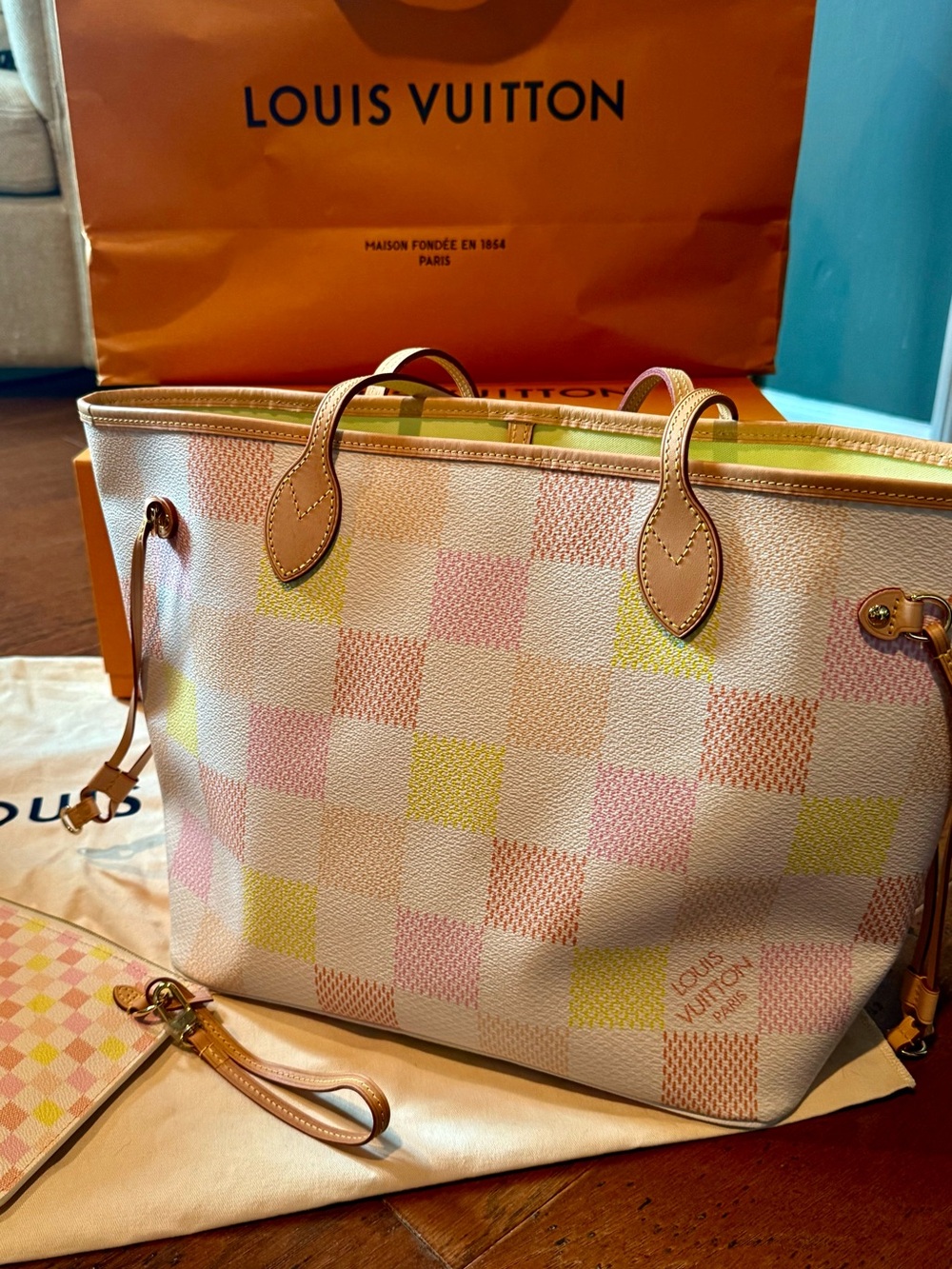 Louis Vuitton Pastel Damier Tote - Pink, Yellow, Cream